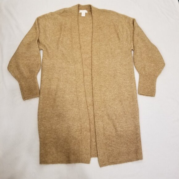 H&M Long Open Knit Cardigan Tan Wool XS Women Sweater Oversized Balloon Sleeves - Picture 8 of 13